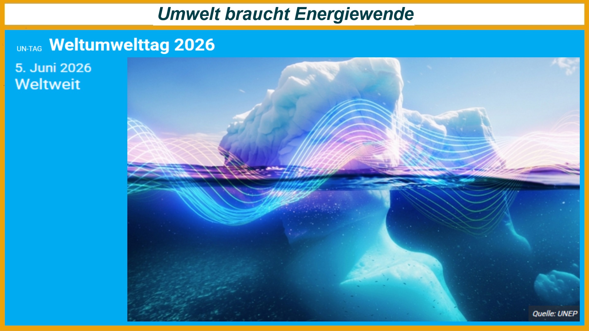 Offizielles Motiv der Vereinten Nationen zum Weltumwelttag am 5. Juni als Symbol für globalen Umwelt und Klimaschutz