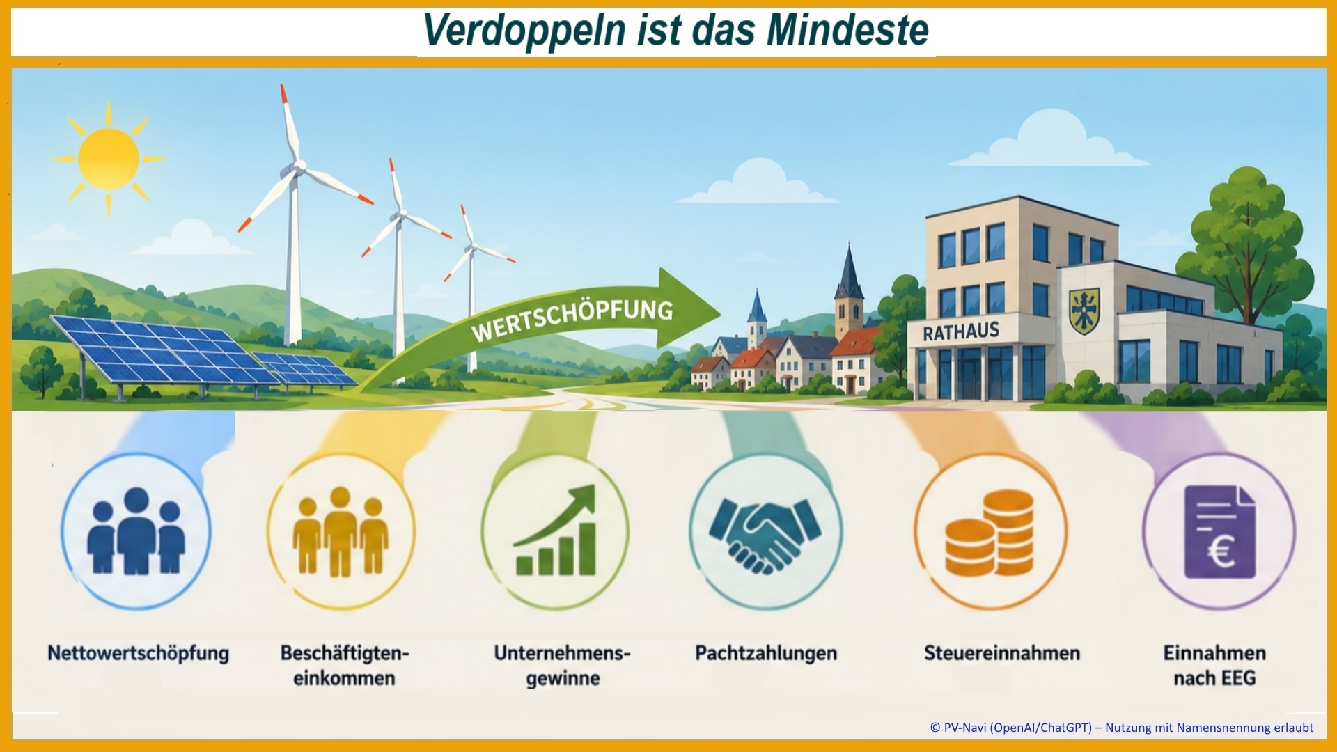 Photovoltaik und Windenergie stärken die regionale Wertschöpfung durch Arbeitsplätze, Unternehmen und kommunale Einnahmen.