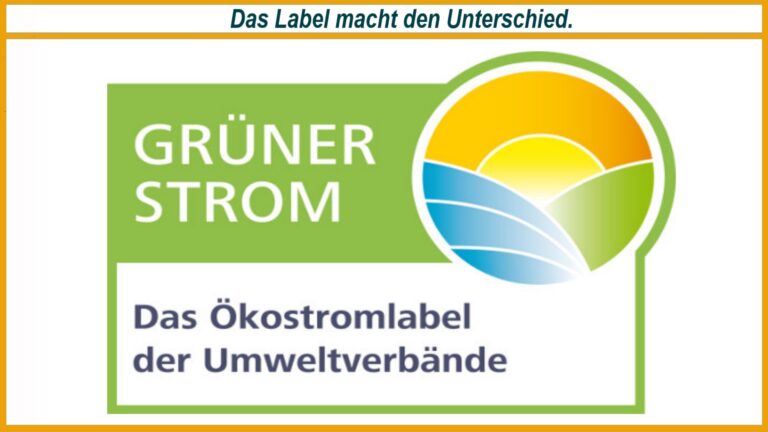 Logo des Grüner Strom-Labels für Ökostromtarife, die den Ausbau erneuerbarer Energien gezielt fördern.