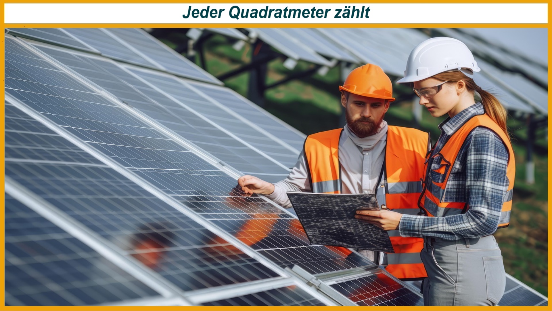 Ein Monteur und eine Monteurin installieren Solarmodule auf einem Hausdach.