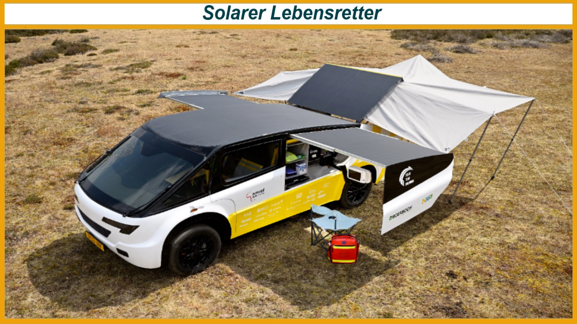 Solarbetriebener Krankenwagen Stella Juva des Solar Team Eindhoven für medizinische Einsätze in abgelegenen Regionen.