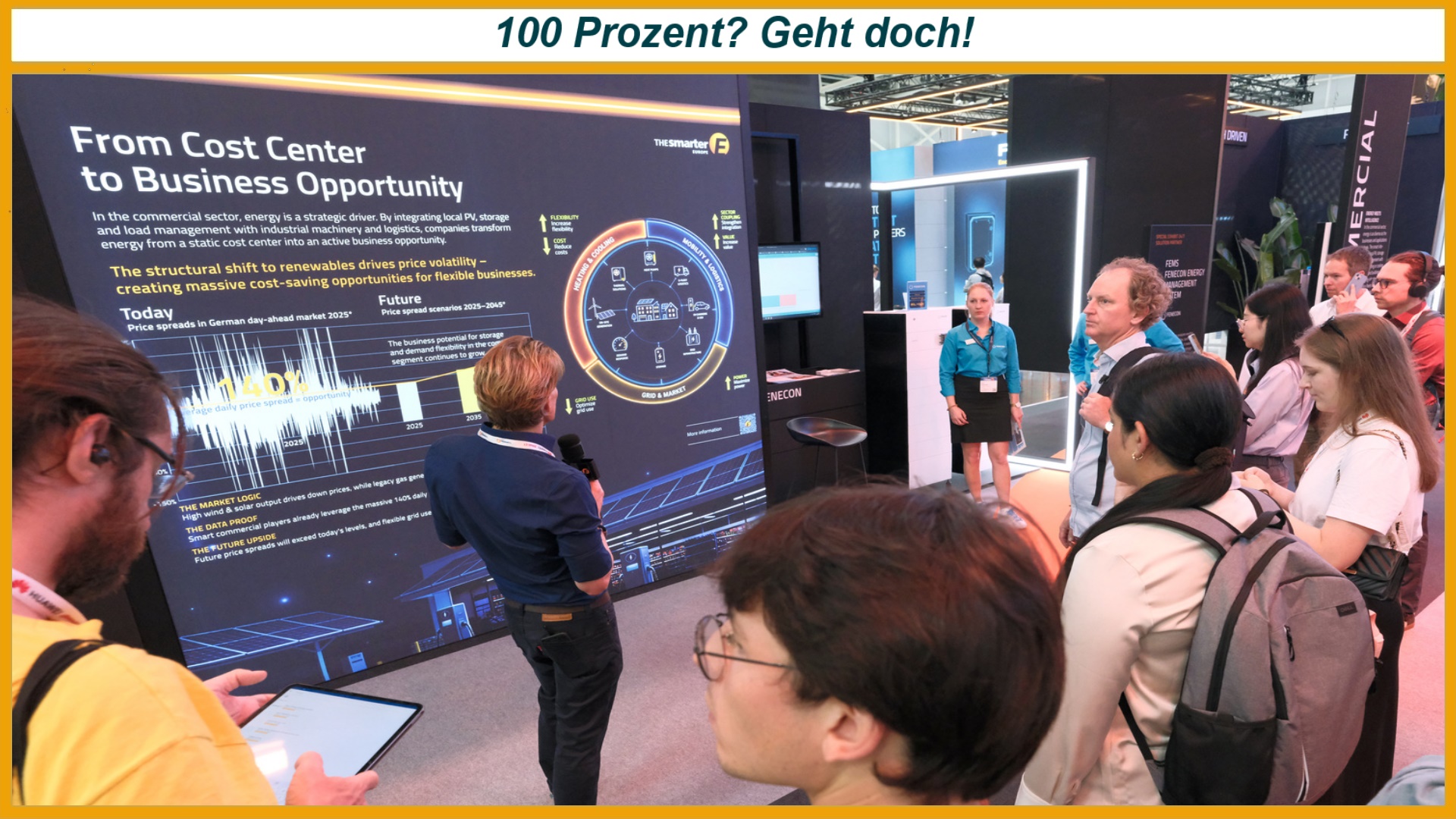Symbolbild von The smarter E Europe zur vollständig erneuerbaren Energieversorgung durch vernetzte Energietechnologien.