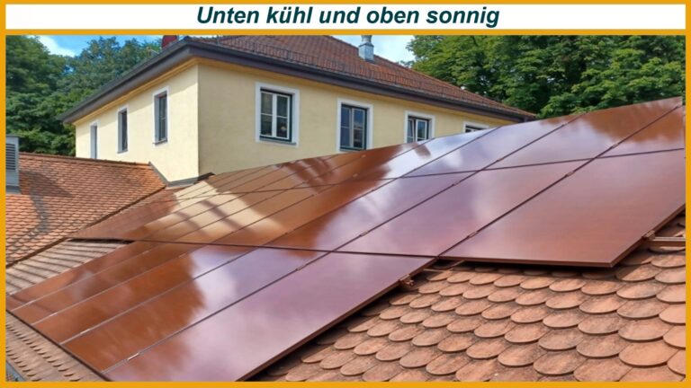 Kupferrote Photovoltaikmodule fügen sich nahezu unauffällig in die historischen Ziegeldächer der Münchner Hirschau ein.